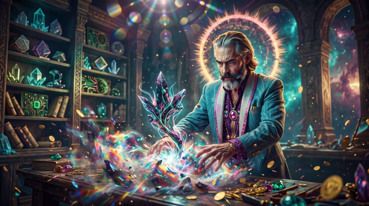 Into image to article. Zeus in his cosmic workshop creating synthetic knowledge.