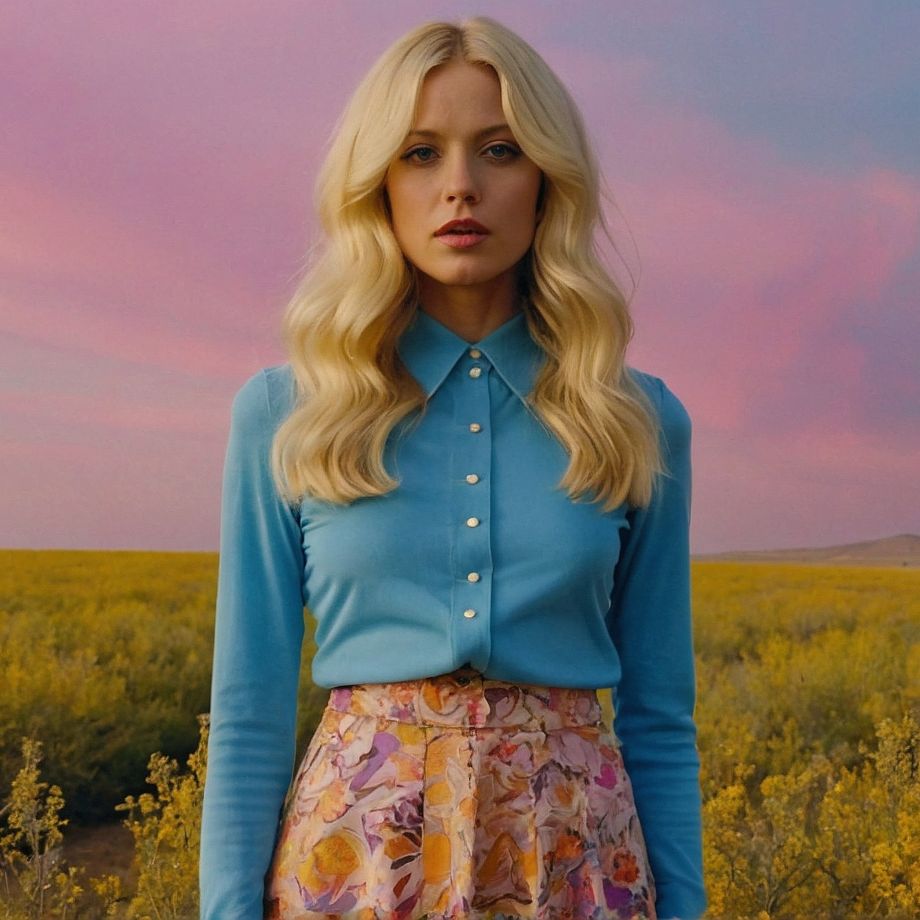 Into image to article. Zeus in his cosmic workshop creating synthetic knowledge., Stevie Pearl wearing a cyan top with a pink dress. She's standing in a field with pink and blue sky behind her., A beautiful, young blonde woman sitting on the beach in a white cardigan. Golden hour. Close up, candid.
