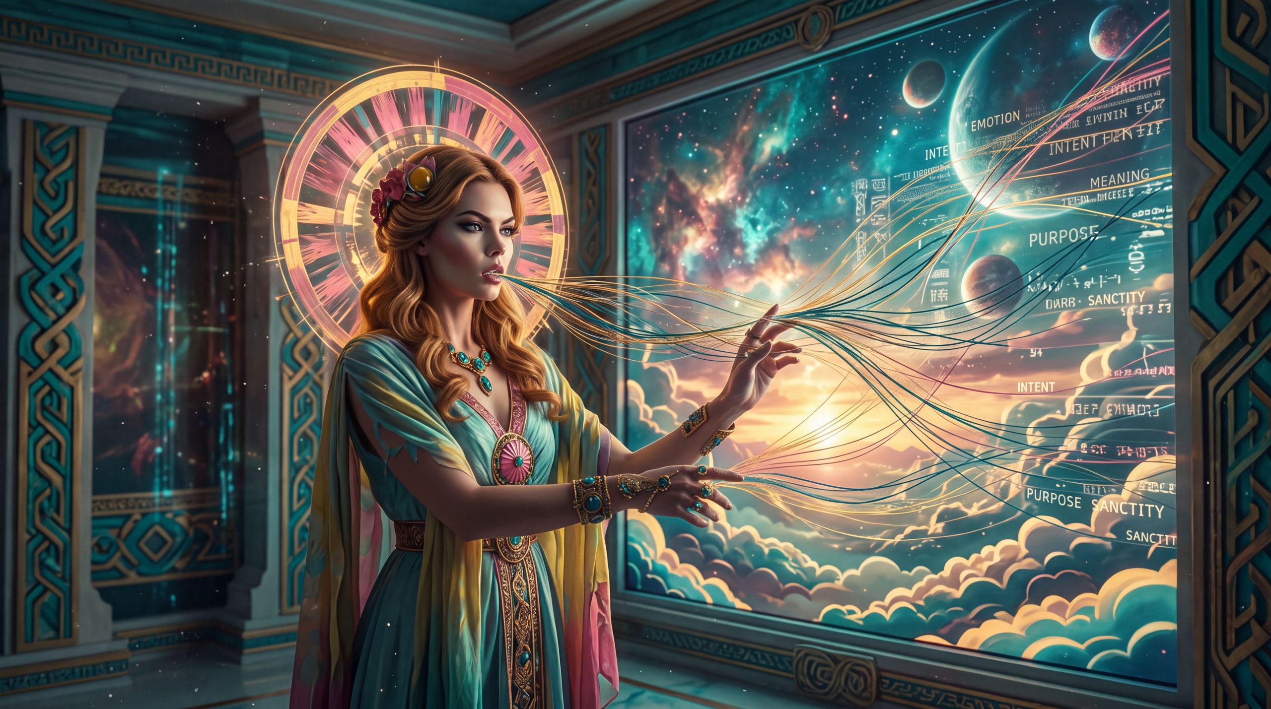 Hera sends luminous threads of intention into an image, rewriting its meaning while the original scene remains visible. The image captures the essay’s central act — teaching machines not what is present, but why it matters.