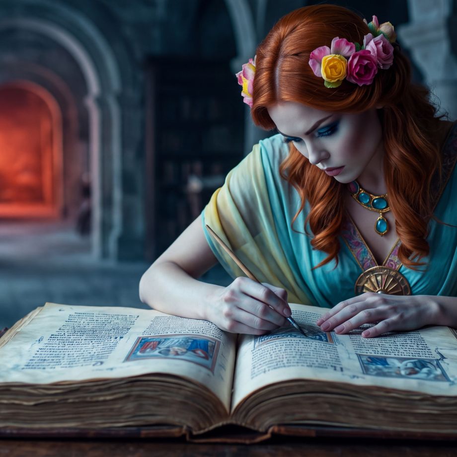 Intro image for the article. Hera sits alone in a cold room, writing in a book by herself., Intro image to the article. Ananke writes on a long scroll of light toward a waiting synthetic presence., Article intro image. Hera adds golden writing to the wall of history while a synthetic being watches over her shoulder., Intro image to the article. Ananke grips a fracturing throne as classical emblems of power break into light and code., Hera standing at a threshold between two realms, one side glowing with cascading data streams and luminous geometric forms, the other side a quieter cosmic landscape of stars and soft nebulae.